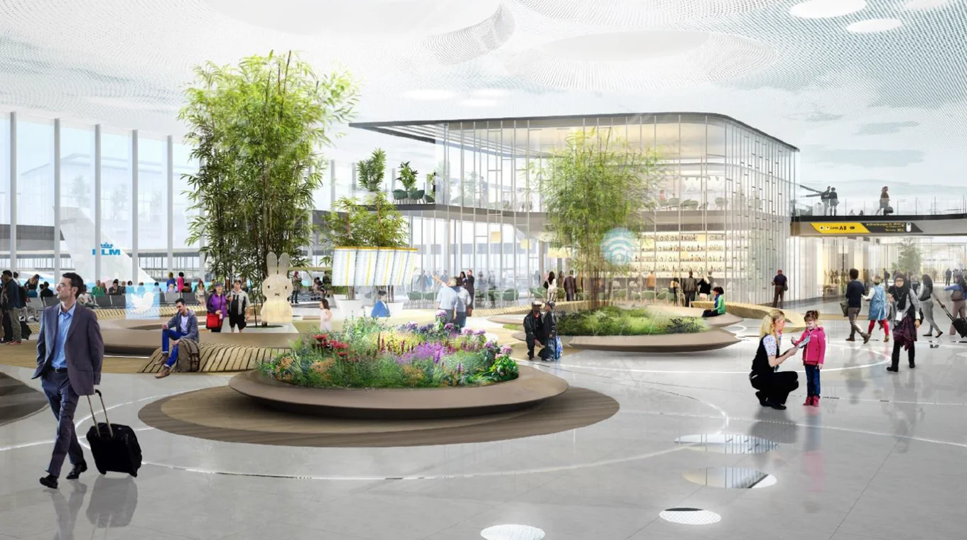 Planted islands in the departure plaza
