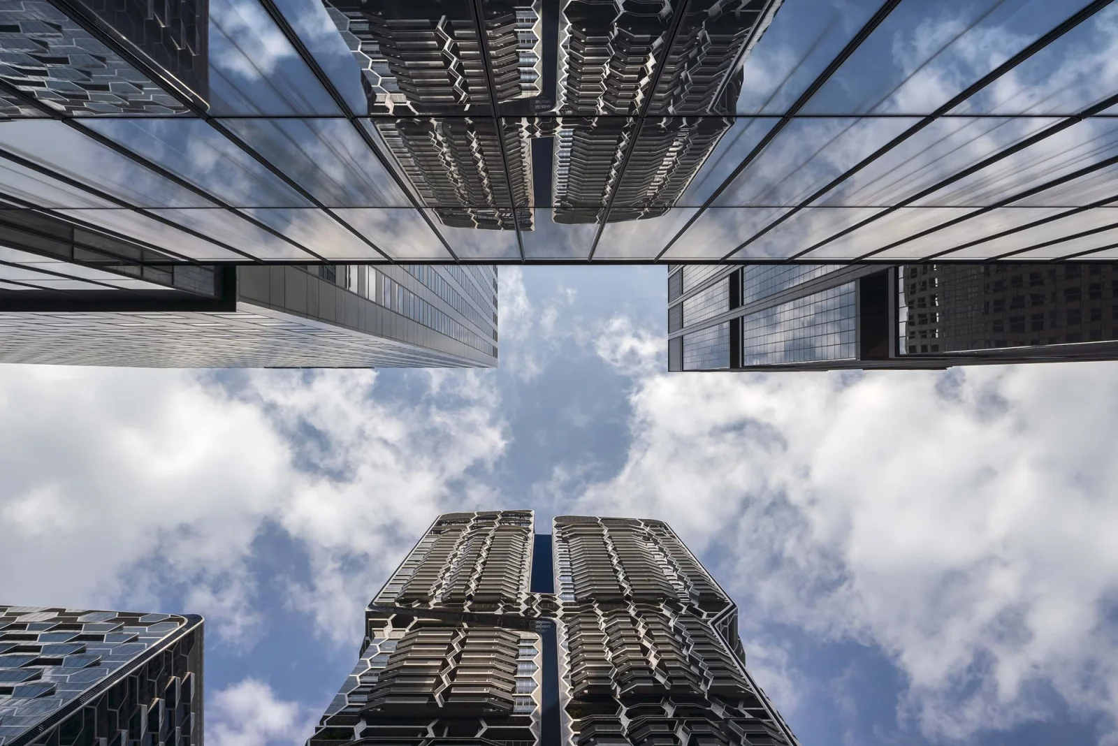 Looking up between the towers