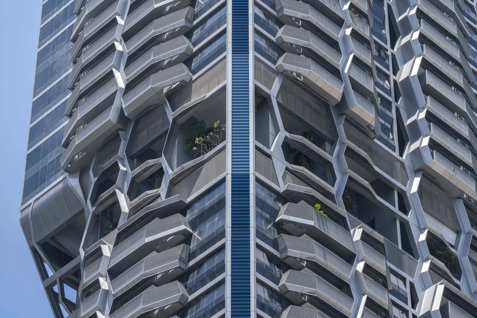 Hexagonal façade of the residential tower