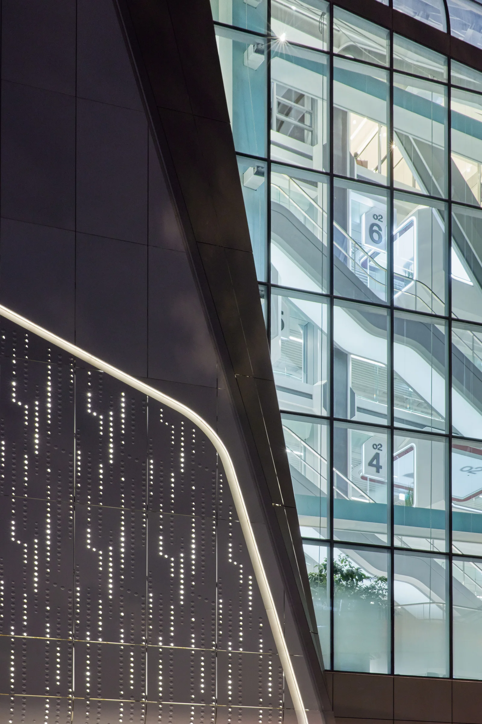 Perforations lit from inside at night