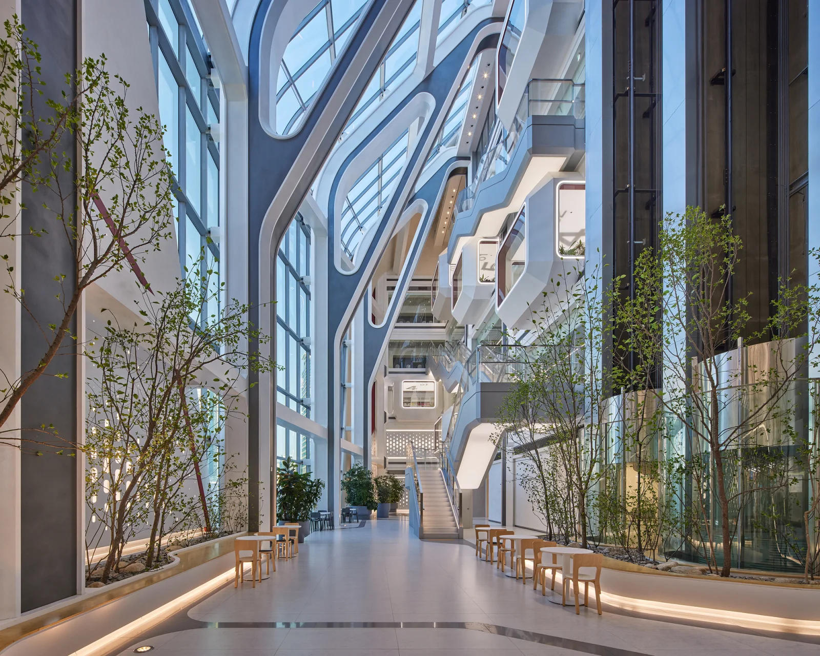 The atrium, planted from the park